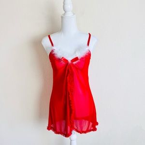NWT Red Fuzzy Ruffle Holiday Mesh Babydoll Lingerie